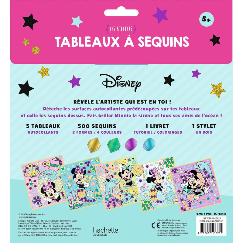 Disney - Les ateliers - Tableaux à sequins -  Contient 1 livret, 5 tableaux, 1 stylet, 500 sequins scintillants