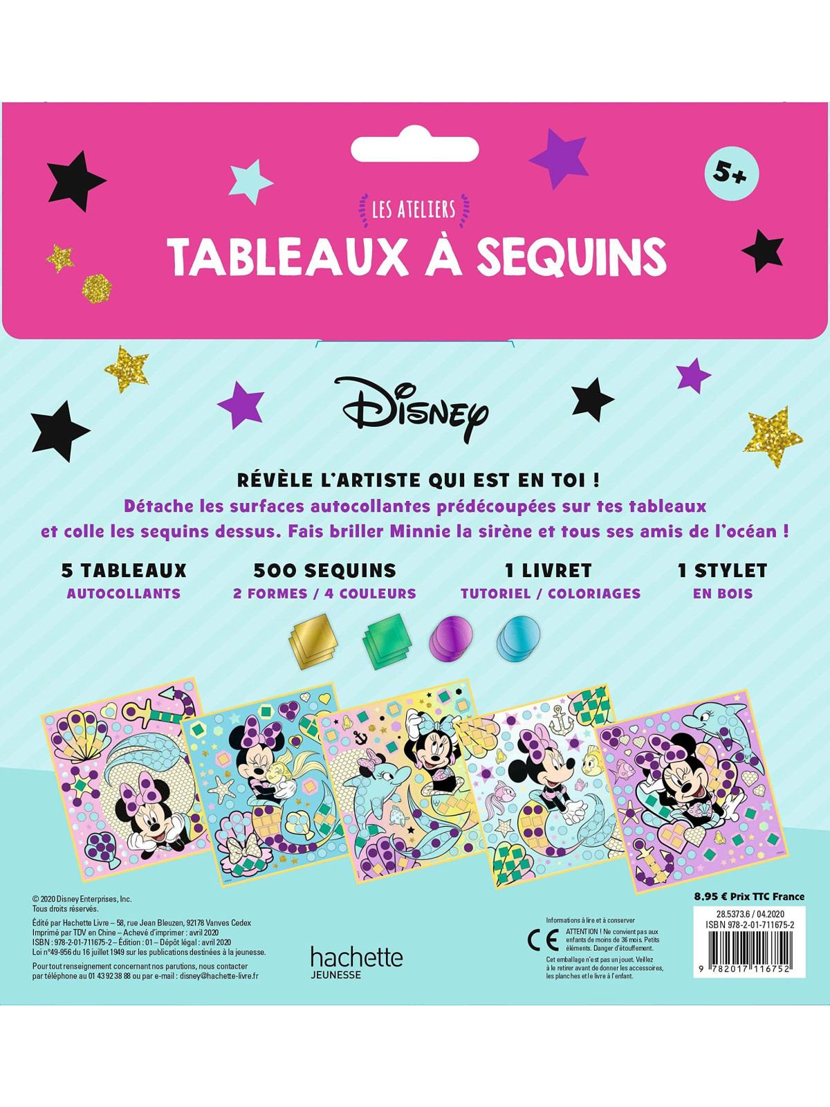 Disney - Les ateliers - Tableaux à sequins -  Contient 1 livret, 5 tableaux, 1 stylet, 500 sequins scintillants