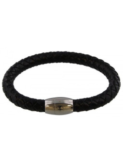 Bracelet Homme en cuir tressé 8 mm - Fermoir ovale en acier inoxydable magnétique