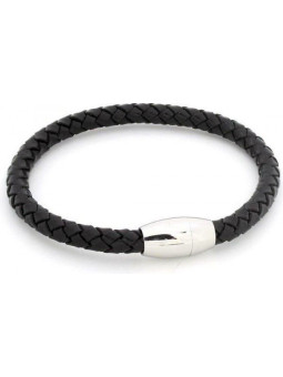 Bracelet Homme en cuir tressé 5 mm - Fermoir ovale en acier inoxydable magnétique