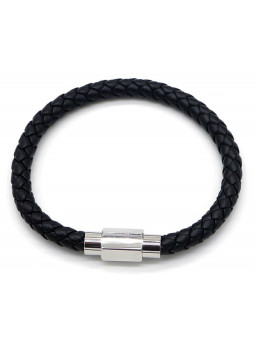 Bracelet Homme en cuir tressé 6 mm - Fermoir hexagonal en acier inoxydable magnétique