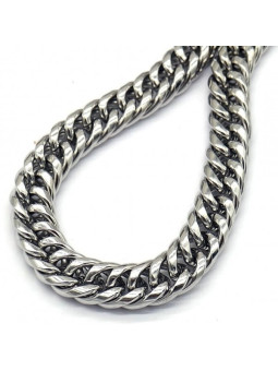 Chaîne maille américaine XL 12 mm pour Homme avec fermoir pince de homard - Acier inoxydable argenté - 55 cm