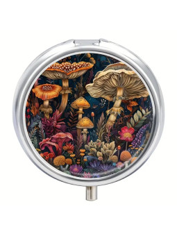 Boîte à Pilules métallique 3 Compartiments : Champignons fantastiques - À glisser dans sa poche ou dans son sac à mains