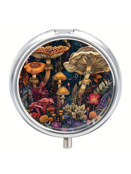Boîte à Pilules métallique 3 Compartiments : Champignons fantastiques - À glisser dans sa poche ou dans son sac à mains