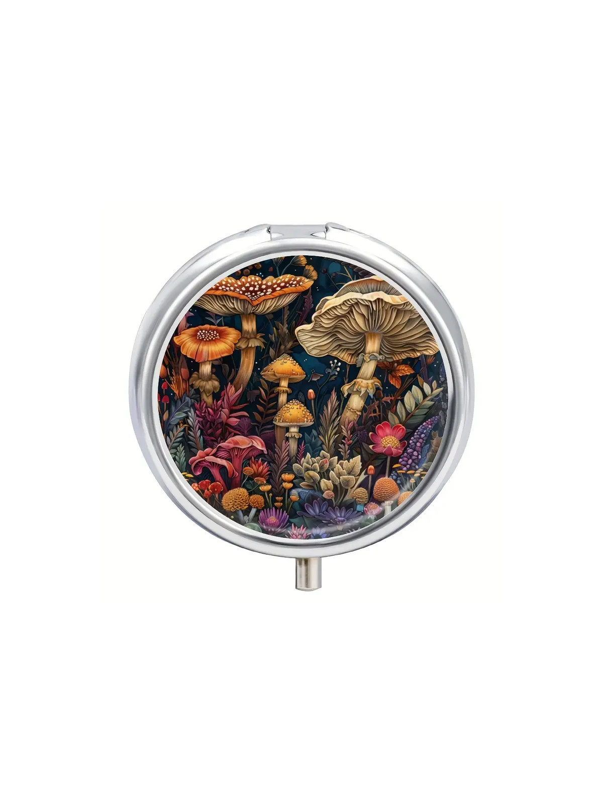 Boîte à Pilules métallique 3 Compartiments : Champignons fantastiques - À glisser dans sa poche ou dans son sac à mains