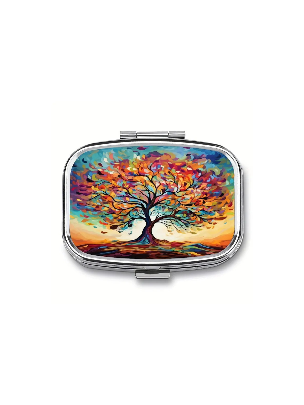 Boîte à Pilules métallique 2 Compartiments : Arbre de vie bohème - À glisser dans sa poche ou dans son sac à mains