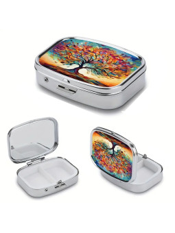 Boîte à Pilules métallique 2 Compartiments : Arbre de vie bohème - À glisser dans sa poche ou dans son sac à mains