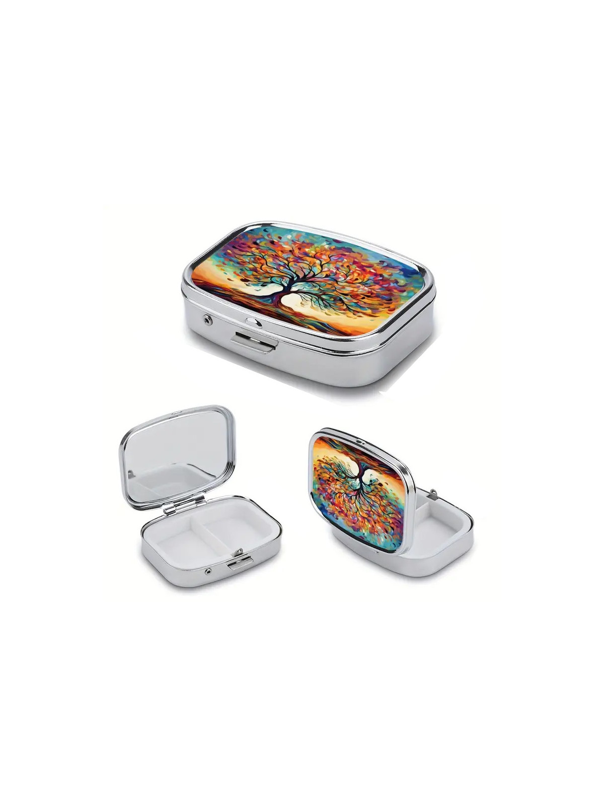 Boîte à Pilules métallique 2 Compartiments : Arbre de vie bohème - À glisser dans sa poche ou dans son sac à mains