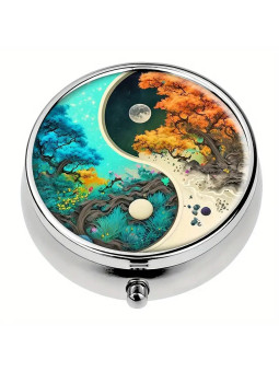 Boîte à Pilules métallique 3 Compartiments : Soleil du jour, lune de la nuit  - À glisser dans sa poche ou dans son sac à mains