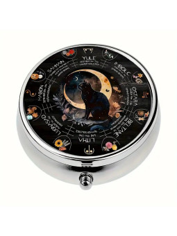 Boîte à Pilules métallique 3 Compartiments : Roue de l'année chat : Sabbats  - À glisser dans sa poche ou dans son sac à mains