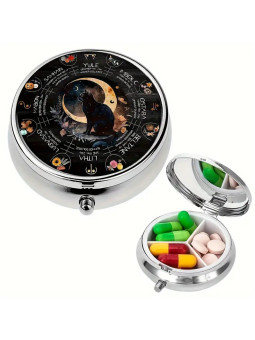 Boîte à Pilules métallique 3 Compartiments : Roue de l'année chat : Sabbats  - À glisser dans sa poche ou dans son sac à mains