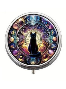 Boîte à Pilules métallique 3 Compartiments : Énergies du cycle lunaire chat  - À glisser dans sa poche ou dans son sac à mains