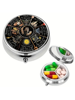 Boîte à Pilules métallique 3 Compartiments : Roue de l'année hibou : Sabbats - À glisser dans sa poche ou dans son sac à mains