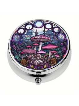 Boîte à Pilules métallique 3 Compartiments : Jolis champignons rosés - À glisser dans sa poche ou dans son sac à mains