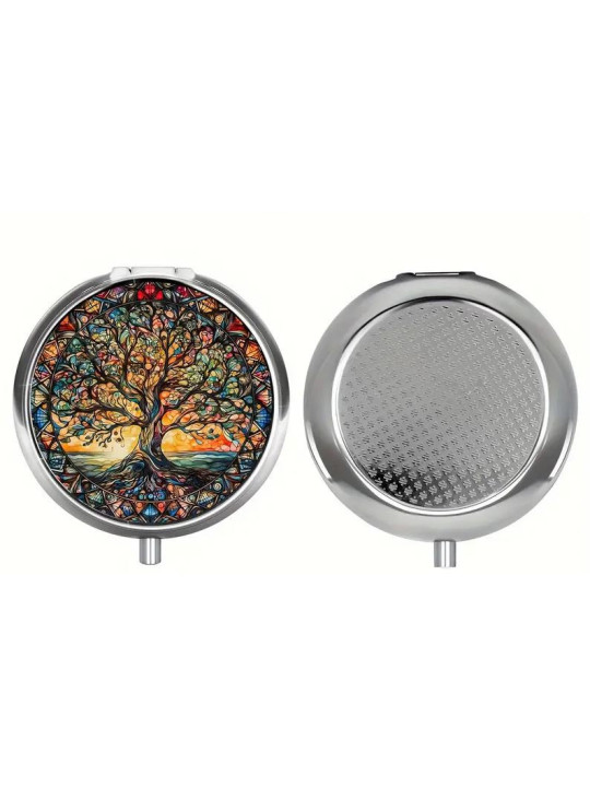 Boîte à Pilules métallique 3 Compartiments : Arbre de vie soleil levant - À glisser dans sa poche ou dans son sac à mains