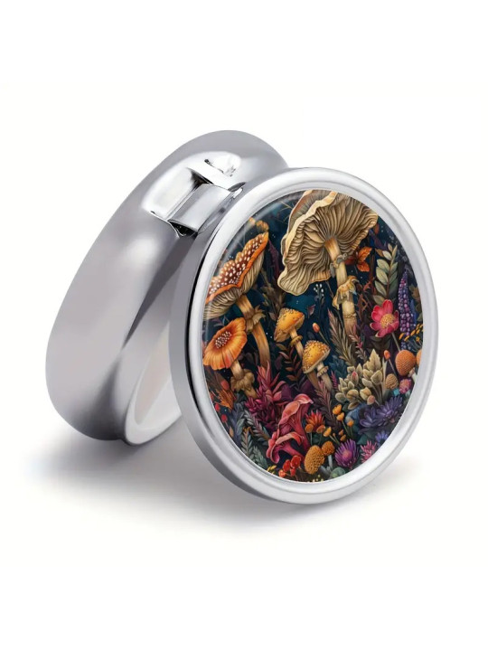 Boîte à Pilules métallique 3 Compartiments : Champignons fantastiques - À glisser dans sa poche ou dans son sac à mains