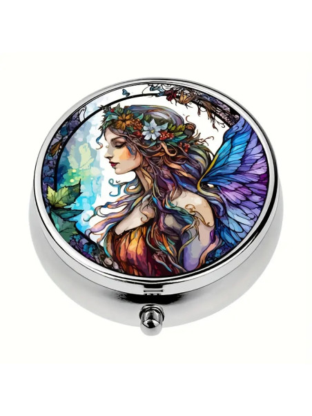 Boîte à Pilules métallique 3 Compartiments : Fée mystique - À glisser dans sa poche ou dans son sac à mains