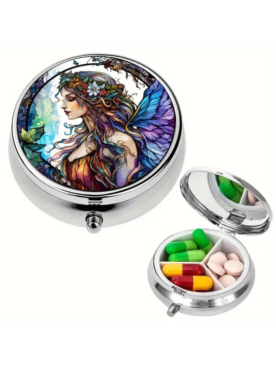 Boîte à Pilules métallique 3 Compartiments : Fée mystique - À glisser dans sa poche ou dans son sac à mains