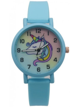 Montre licorne enfant - Cadran en métal teinté et verre, aiguilles avec trotteuse, bracelet résistant en plastique coloré