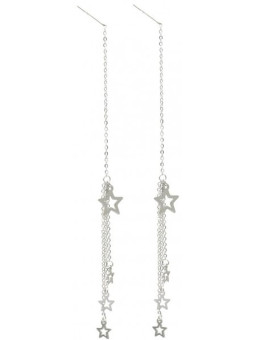 Boucles d'oreilles à fils Mes Étoiles Filantes en acier inoxydable argenté - Boucles pendantes avec 4 étoiles