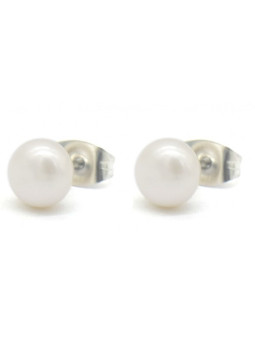 Boucles d'oreilles boutons Perles Féériques en acier inoxydable argenté et perles d'eau douce 6 mm