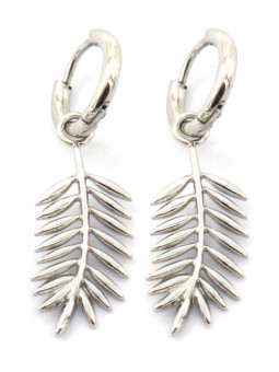 Boucles d'oreilles Plumes de Chaman en acier inoxydable argenté - Anneau de 14 mm et sa belle plume d'oiseau