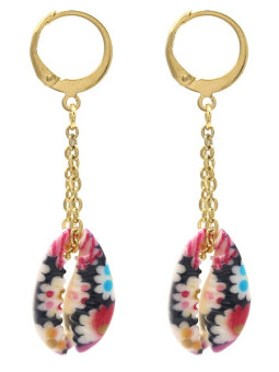 Boucles d'oreilles Coquillages Flowers en acier inoxydable doré - Coquillages peints fleuris