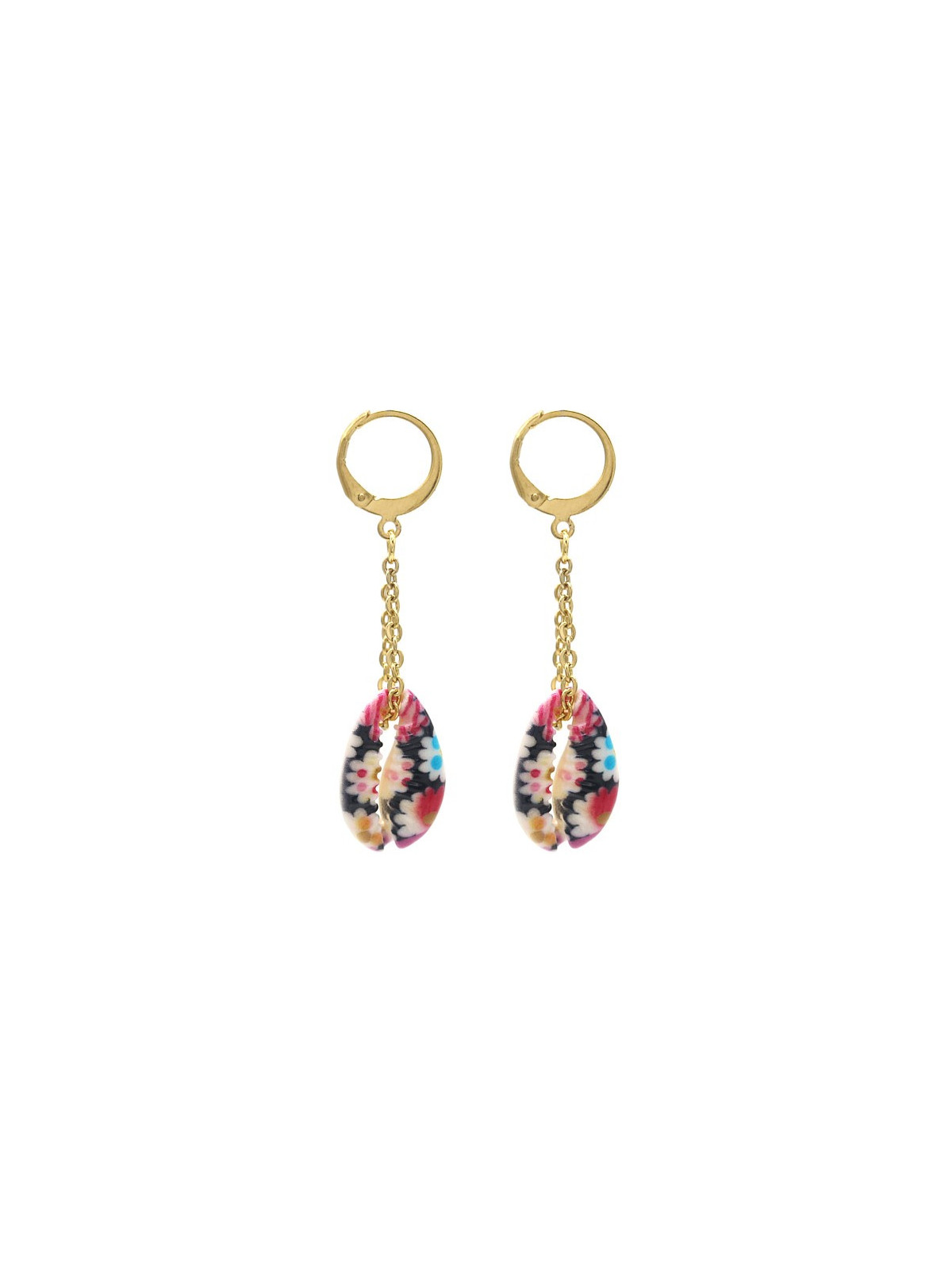 Boucles d'oreilles Coquillages Flowers en acier inoxydable doré - Coquillages peints fleuris