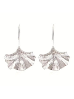 Boucles d'oreilles Ginkgo de l'Empire du Milieu en acier inoxydable argenté - Grandes feuilles de ginkgo
