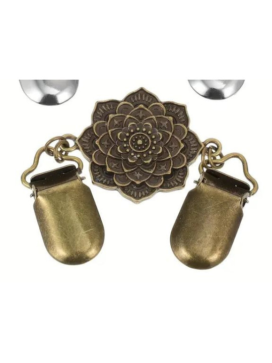 Pinces à vêtements Fleur Indienne en alliage de zinc antique - Clipse 2 parties de tissus sans laisser de traces