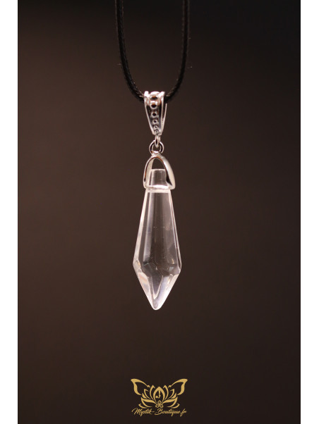 Collier Pointe Pendulaire Octogonale en verre - Pendentif en verre transparent 37 mm sur sa bélière en laiton argenté