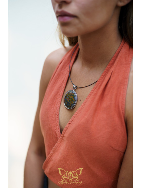 Collection Ranggawijaya - Pendentif en jaspe multicolore d'Indonésie - Forme ronde 09
