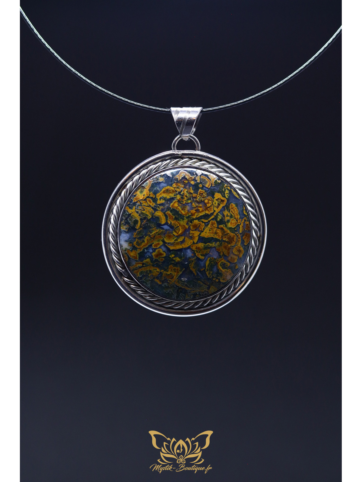 Collection Ranggawijaya - Pendentif en jaspe multicolore d'Indonésie - Forme ronde 09