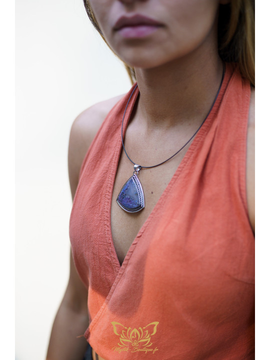 Collection Ranggawijaya - Pendentif en agate mousse colorée d'Indonésie - Forme trillion 12