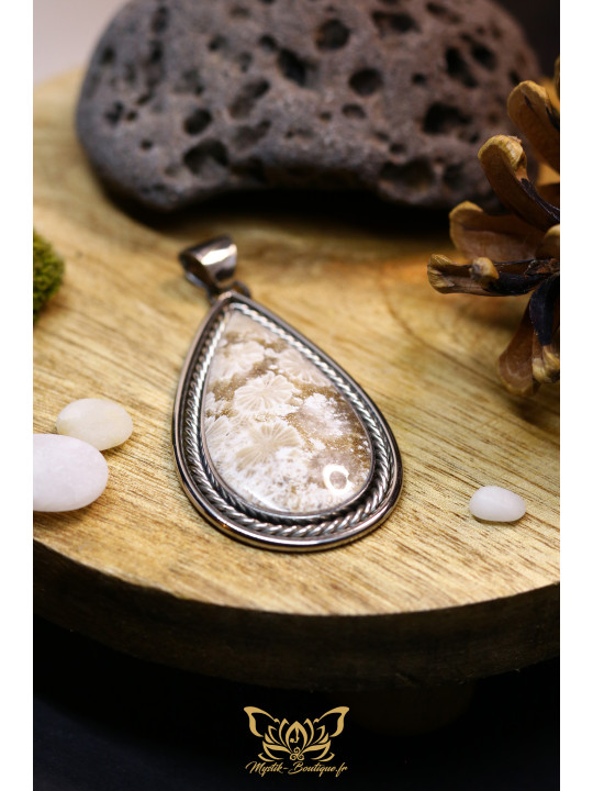 Collection Ranggawijaya - Pendentif en corail fossile d'Indonésie - Forme goutte 13