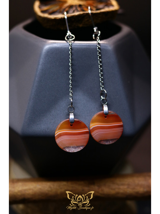 Boucles d'oreilles artisanales en cornaline - Accroches en acier inoxydable 304 argenté