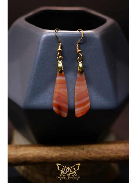 Boucles d'oreilles artisanales en cornaline - Accroches en laiton plaqué argent 925 puis dorées