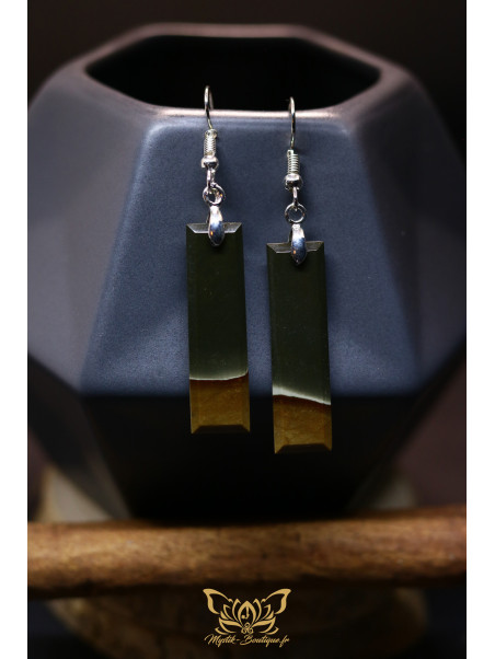 Boucles d'oreilles artisanales en jaspe polychrome - Accroches en cuivre plaqué argent 925