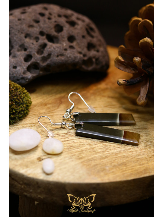 Boucles d'oreilles artisanales en jaspe polychrome - Accroches en cuivre plaqué argent 925