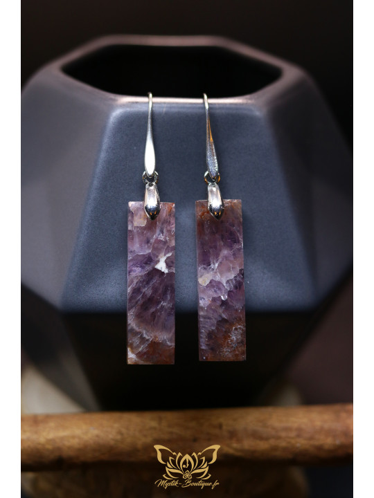 Boucles d'oreilles artisanales en améthyste - Accroches en laiton plaqué platine
