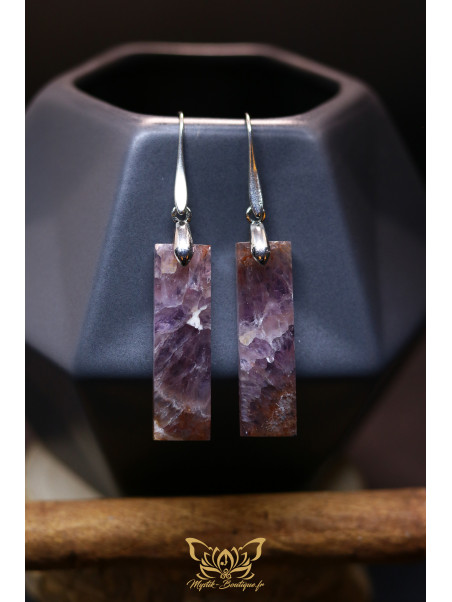 Boucles d'oreilles artisanales en améthyste - Accroches en laiton plaqué platine