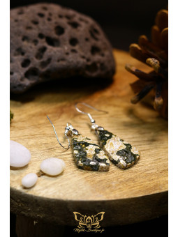 Boucles d'oreilles artisanales en jaspe océan - Accroches en cuivre plaqué argent 925