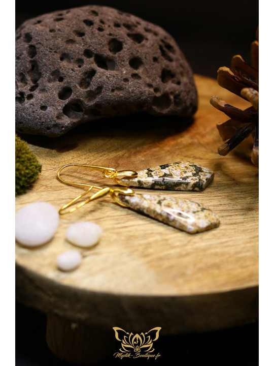 Boucles d'oreilles artisanales en jaspe océan - Accroches en laiton plaqué or 18K