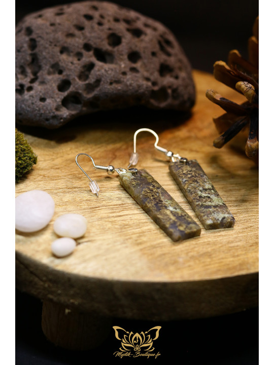 Boucles d'oreilles artisanales en agate mousse - Accroches en cuivre plaqué argent 925