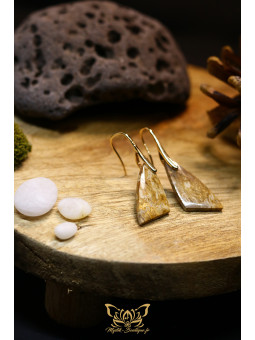 Boucles d'oreilles artisanales en racine de palmier fossilisée - Accroches en laiton plaqué or 14K