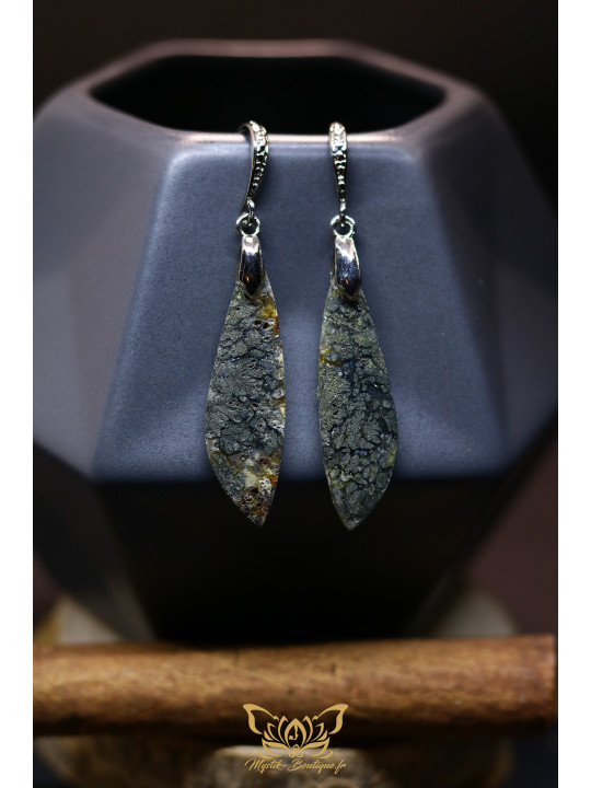 Boucles d'oreilles artisanales en marcassite - Accroches en laiton plaqué platine
