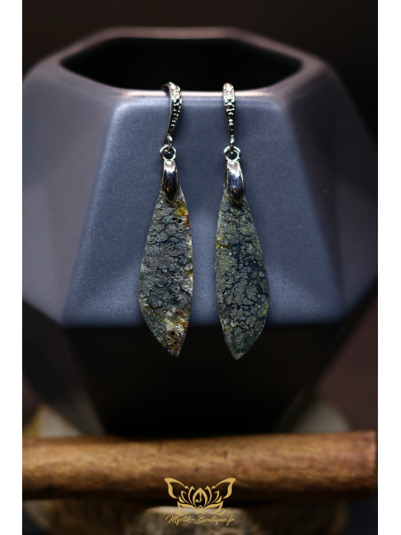Boucles d'oreilles artisanales en marcassite - Accroches en laiton plaqué platine