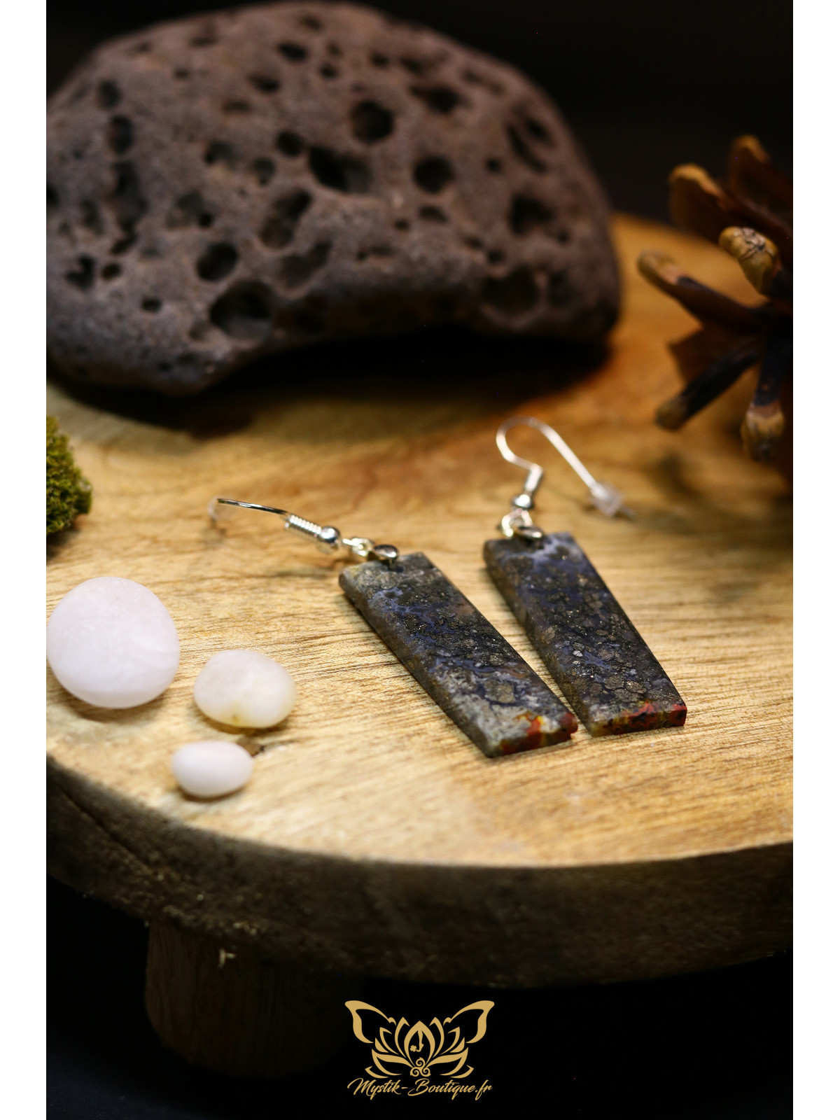 Boucles d'oreilles artisanales en marcassite - Accroches en cuivre plaqué argent 925