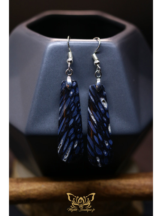 Boucles d'oreilles artisanales en racine de palmier fossilisée - Accroches en cuivre plaqué argent 925