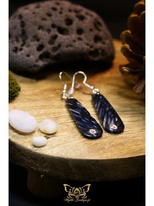 Boucles d'oreilles artisanales en racine de palmier fossilisée - Accroches en cuivre plaqué argent 925